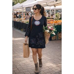 Desigual Black Cutout Dress with Colorful Mandala Print – Size M (US 6–8)